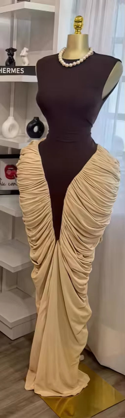 Women Long Sleeve Patchwork Ruched Stacked Lace up Smock Maxi Long Dress 2025 Vacation Party Birthday Dresses Vestidos