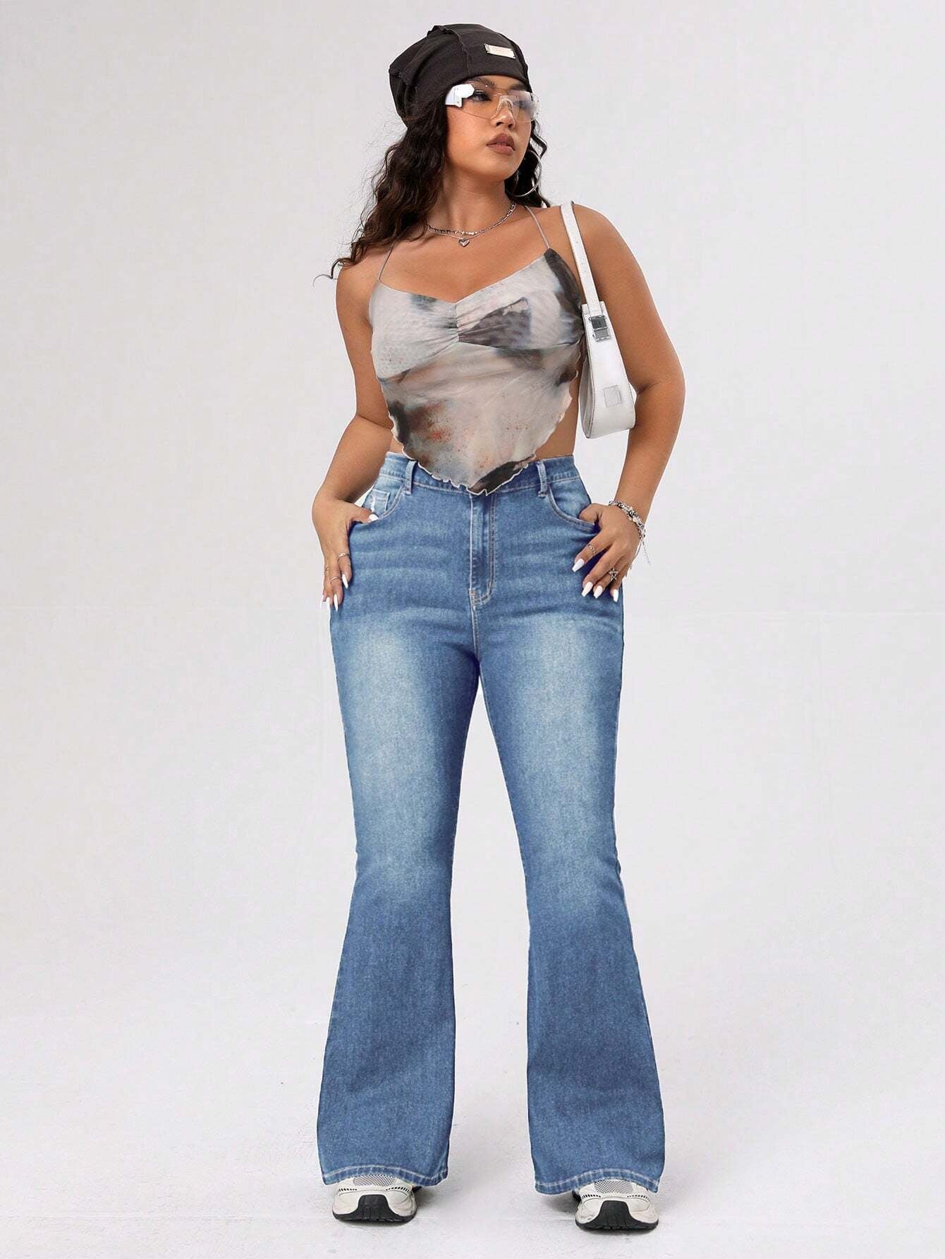 ICON Plus Size Women's Distressed Flared Jeans