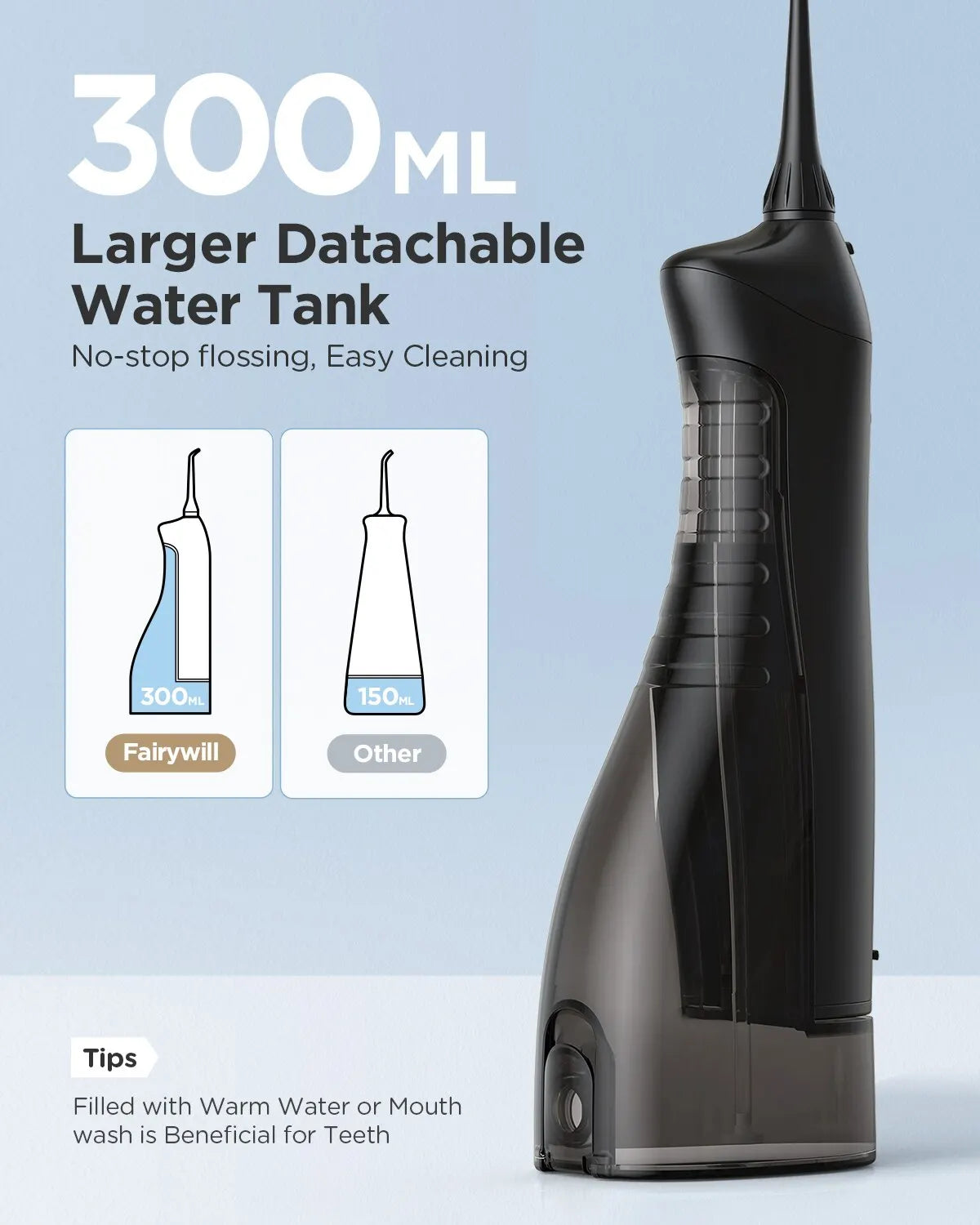 Rechargeable Portable Water Flosser with 3 Modes and 300ML Waterproof Water Tank for Effective Dental Cleaning