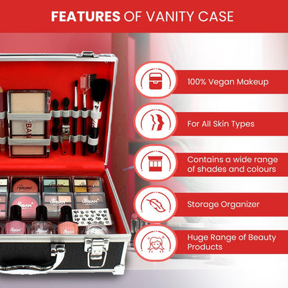 Divine Beauty Vegan French Manicure Makeup Box – 76-Piece Makeup Sets – Includes Eyeshadows, Highlighter, Lipstick, Blush, Brushes, Manicure Accessories – Ideal Vanity Case for Home