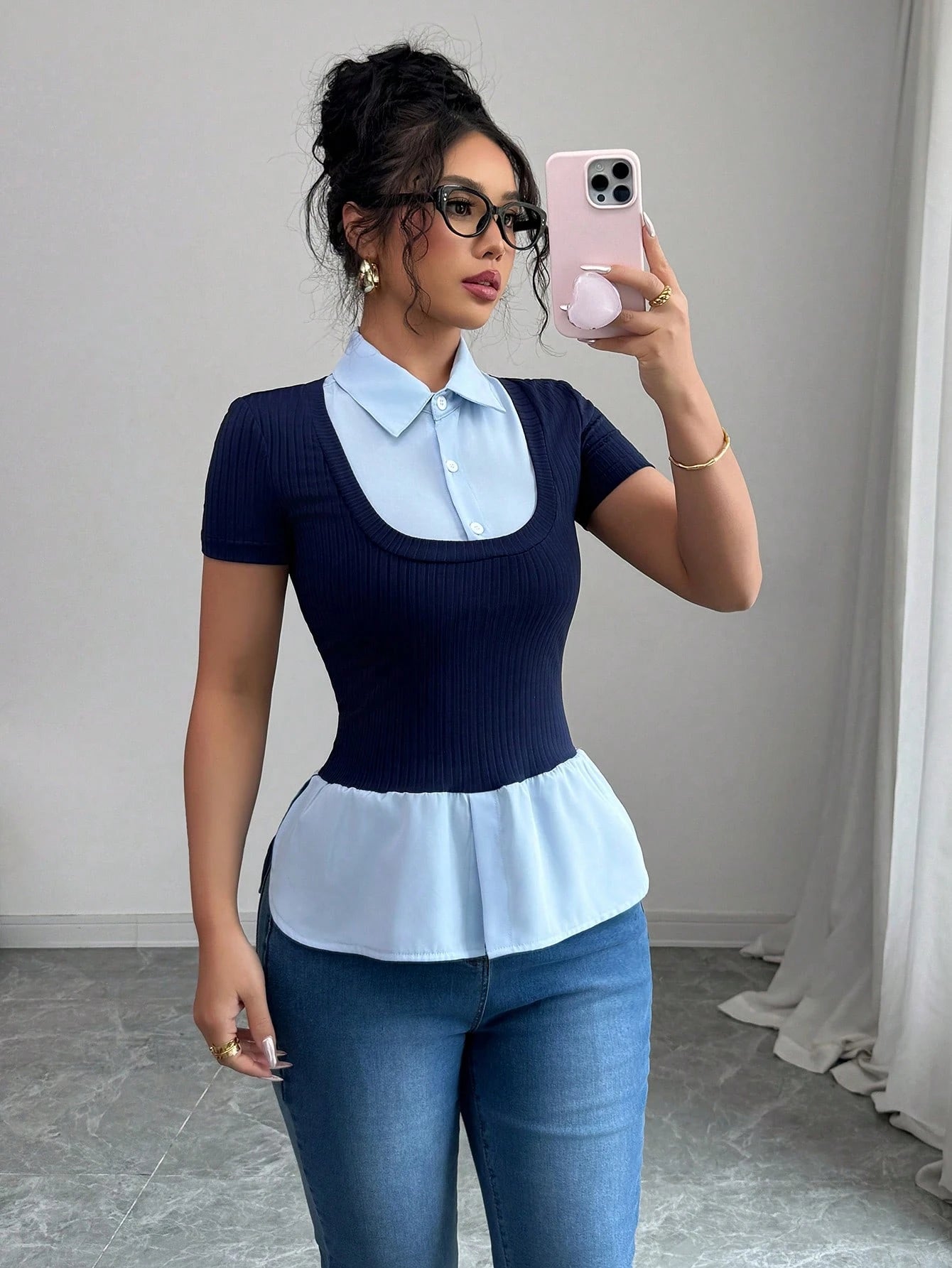 Elenzga 2025 New Summer Slim Fit 2 in 1 Polo Collar Knit Short Sleeve T-Shirt