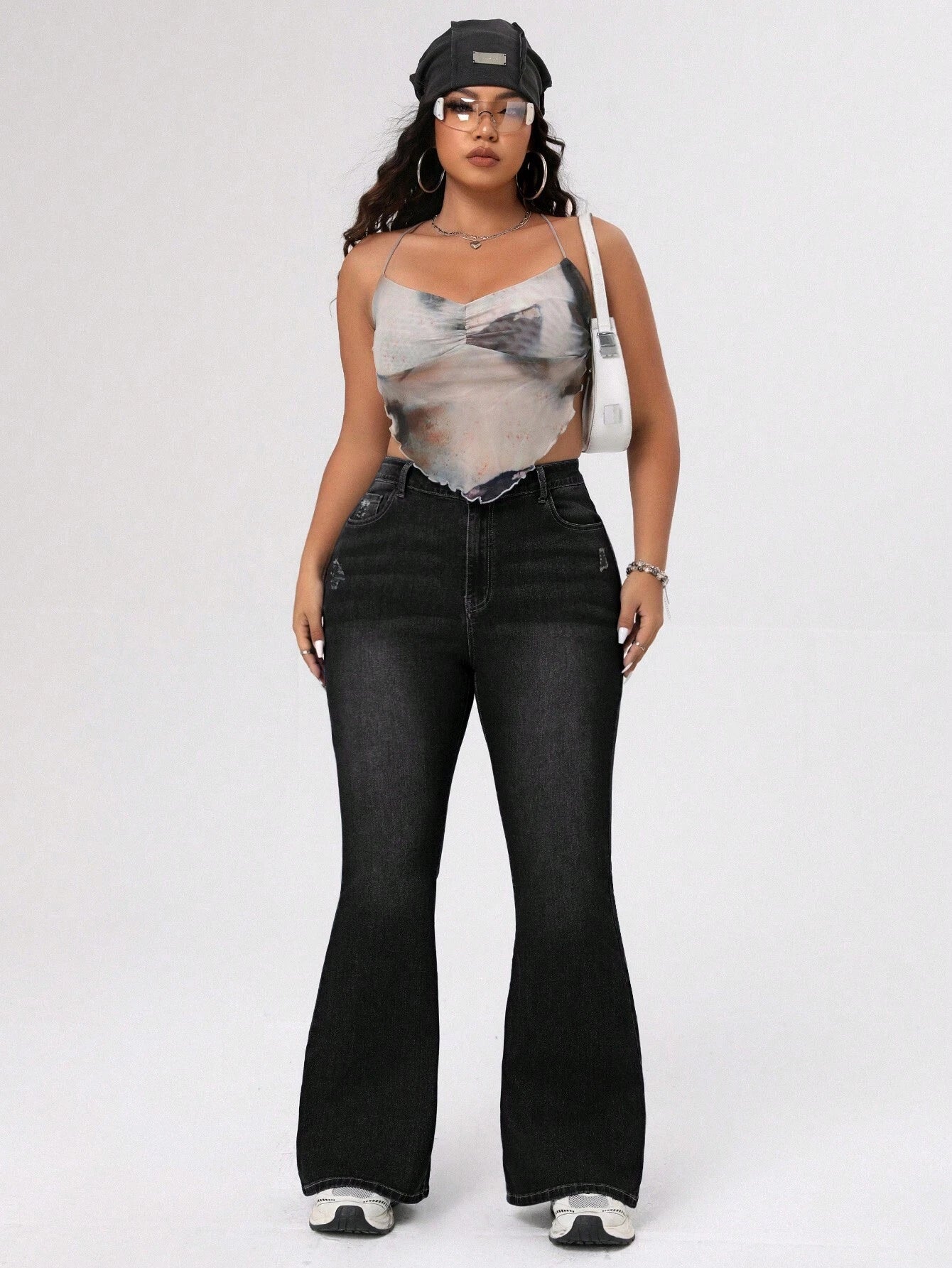ICON Plus Size Women's Distressed Flared Jeans