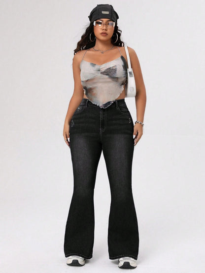 ICON Plus Size Women's Distressed Flared Jeans