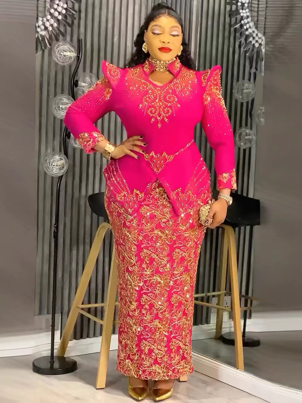Luxury African Dresses for Women Elegant Long Sleeve Maxi Robe Ankara Dashiki Outfits Wedding Party Evening plus Size Dress Gown
