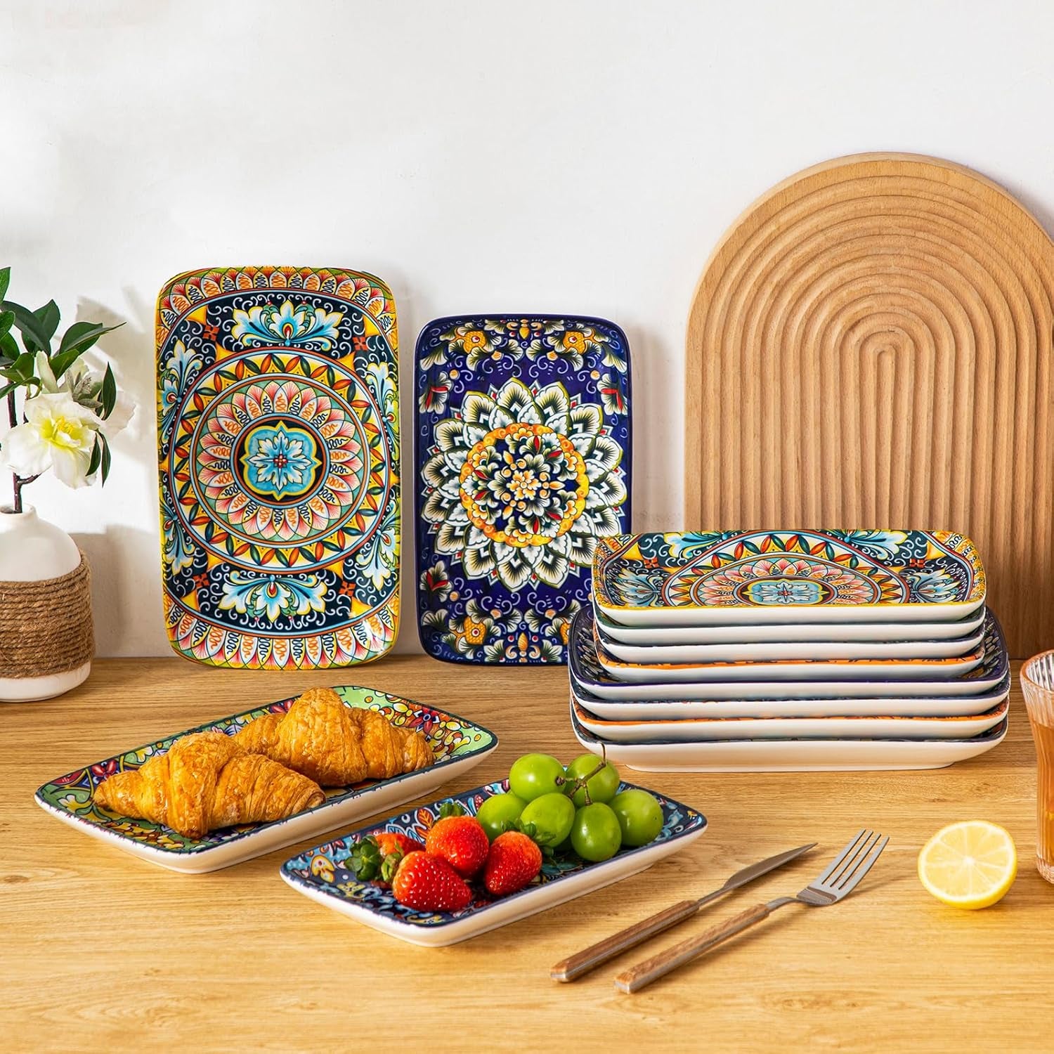 SIMI Serving Platter, 9.5 in Small Serving Dishes, Porcelain Rectangle Serving Plates Set of 6, Dishwasher and Microwave Safe, Sushi Platters for Party