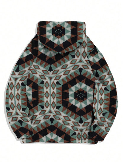 Men'S Totem Print Hooded Sherpa Fleece Sweatshirt