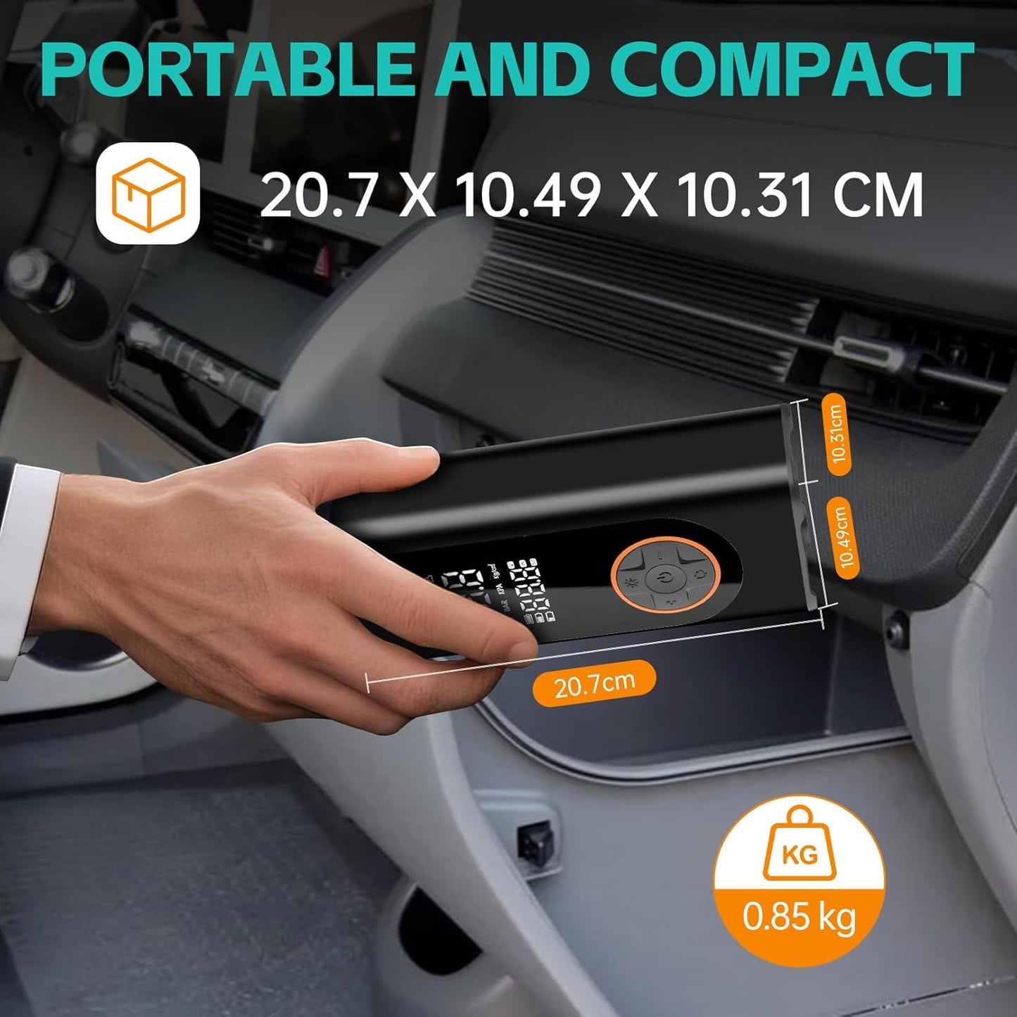 Cordless Tyre Inflator Portable Air Compressor Digital Car Tire Pump DC 12V 150 PSI Electric Air Pump for Vehicle Tyres/Bike/Inflatables with Preset and Auto Shutoff Function/ 4 Nozzles/Led Light