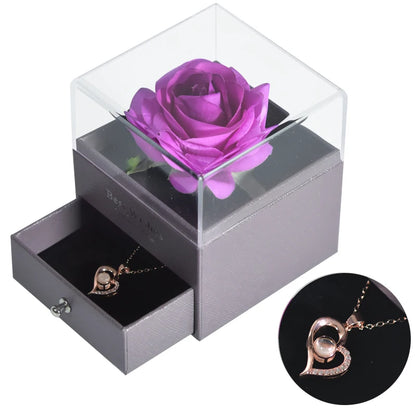 Eternal Rose Jewelry Box with 100 Languages "I Love You" Necklace – The Ultimate Romantic Gift!