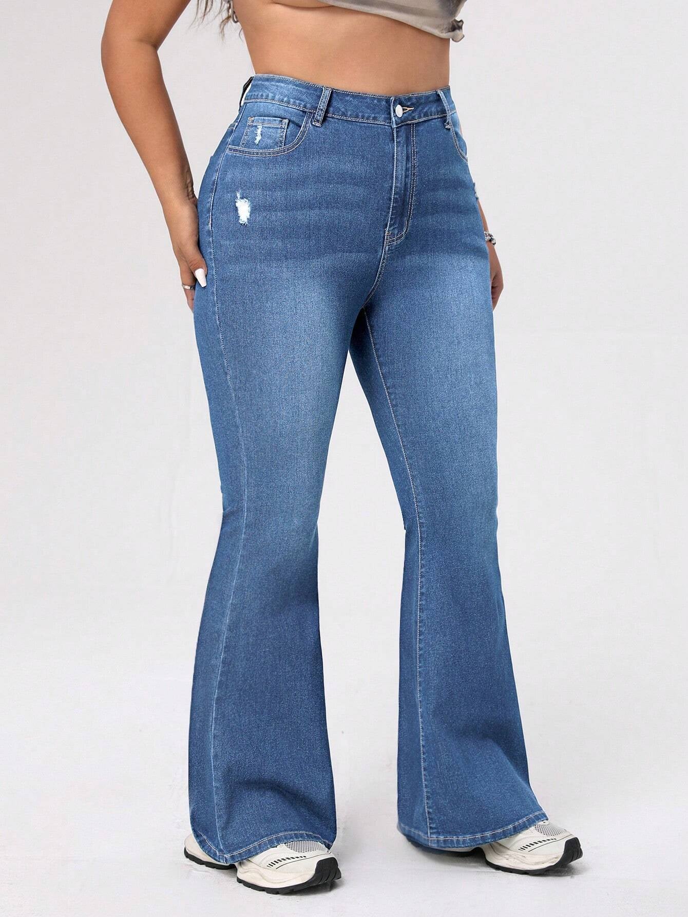 ICON Plus Size Women's Distressed Flared Jeans
