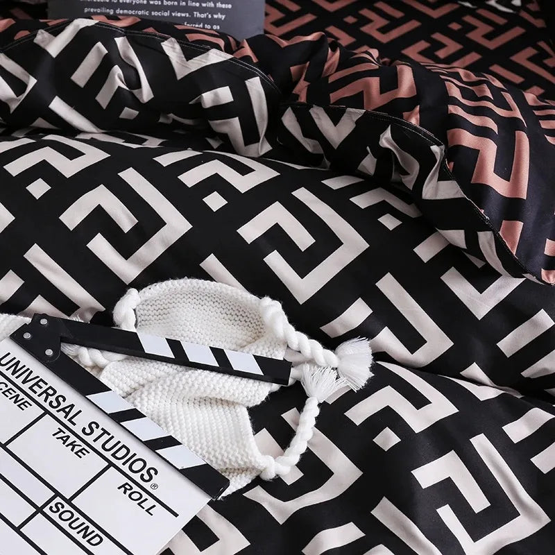 Luxury Black Bedding Comforter Set with Pillow Case Single Full Size Bed Linen Duvet Cover Set Queen/King Double Single Bed