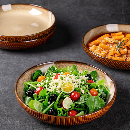 9.5'' Large Pasta Bowls, 42 Ounce Stoneware Salad Bowls for Kitchen, Ceramic Serving Bowls with Textured Pattern for Pasta,Fruit, Stews,Noodle, House-Warming Gift,Set of 4