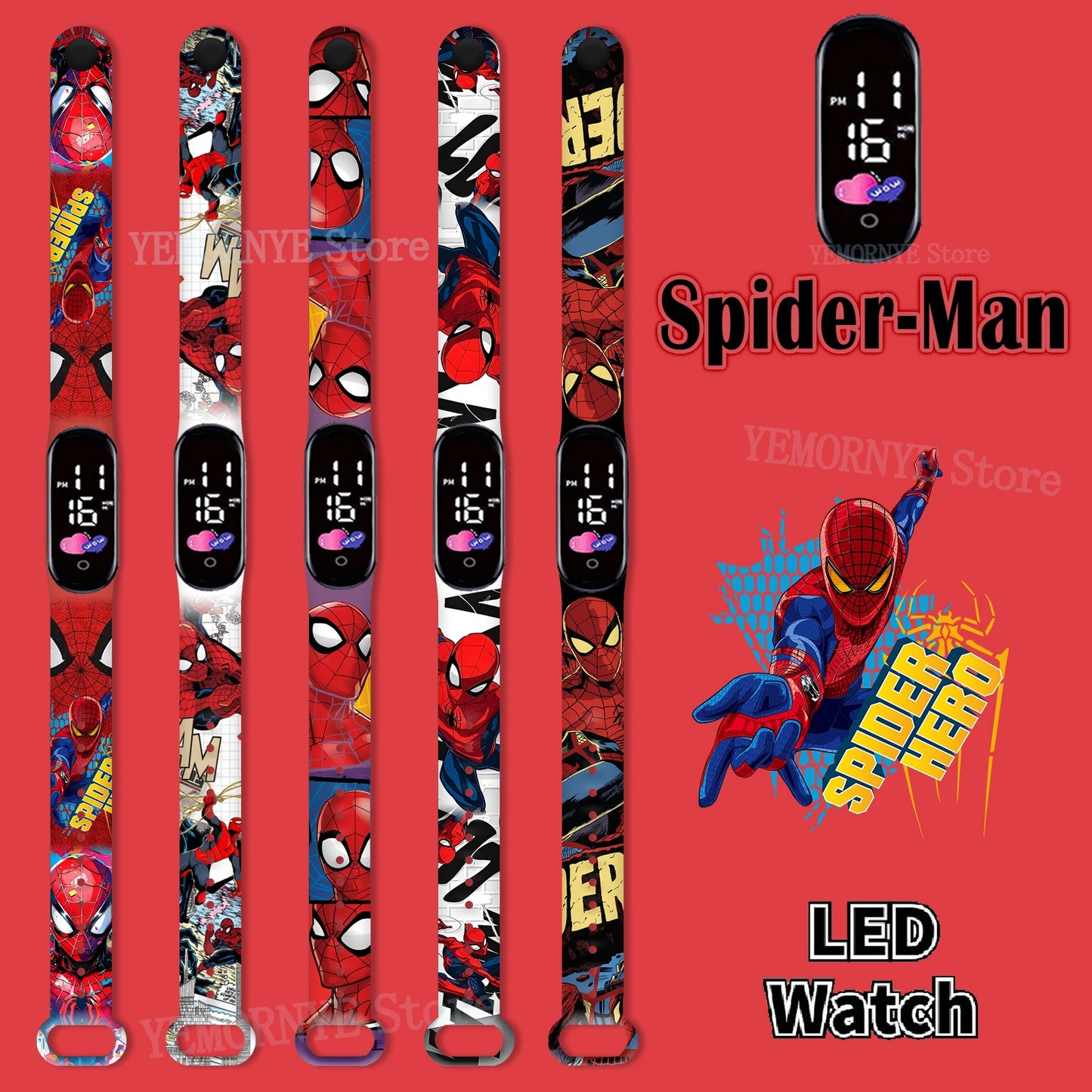 Disney Spider Man Children'S Cartoon Anime Character Luminous Bracelet Watch LED Touch Waterproof Clock Sports Gifts Christmas H