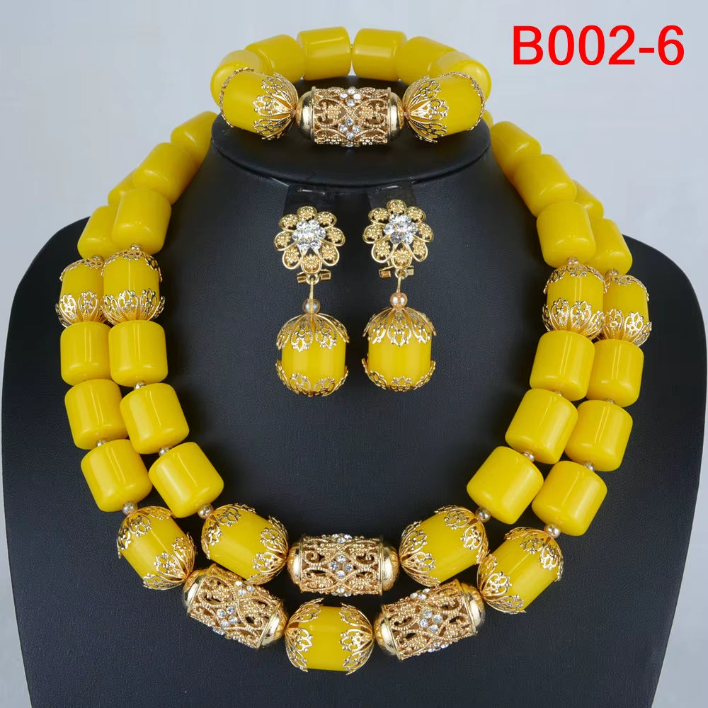 Exquisite African Coral Beads Wedding Jewelry Set for Nigerian Brides - Necklace, Bracelet, and Earrings Collection