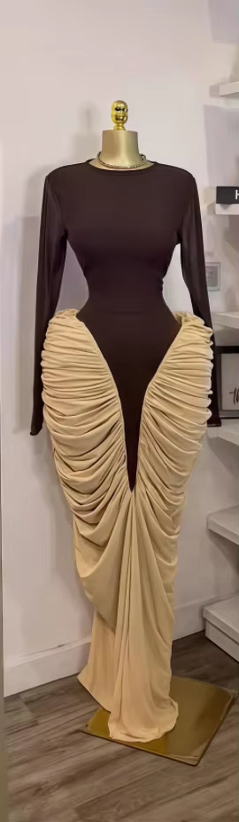 Women Long Sleeve Patchwork Ruched Stacked Lace up Smock Maxi Long Dress 2025 Vacation Party Birthday Dresses Vestidos