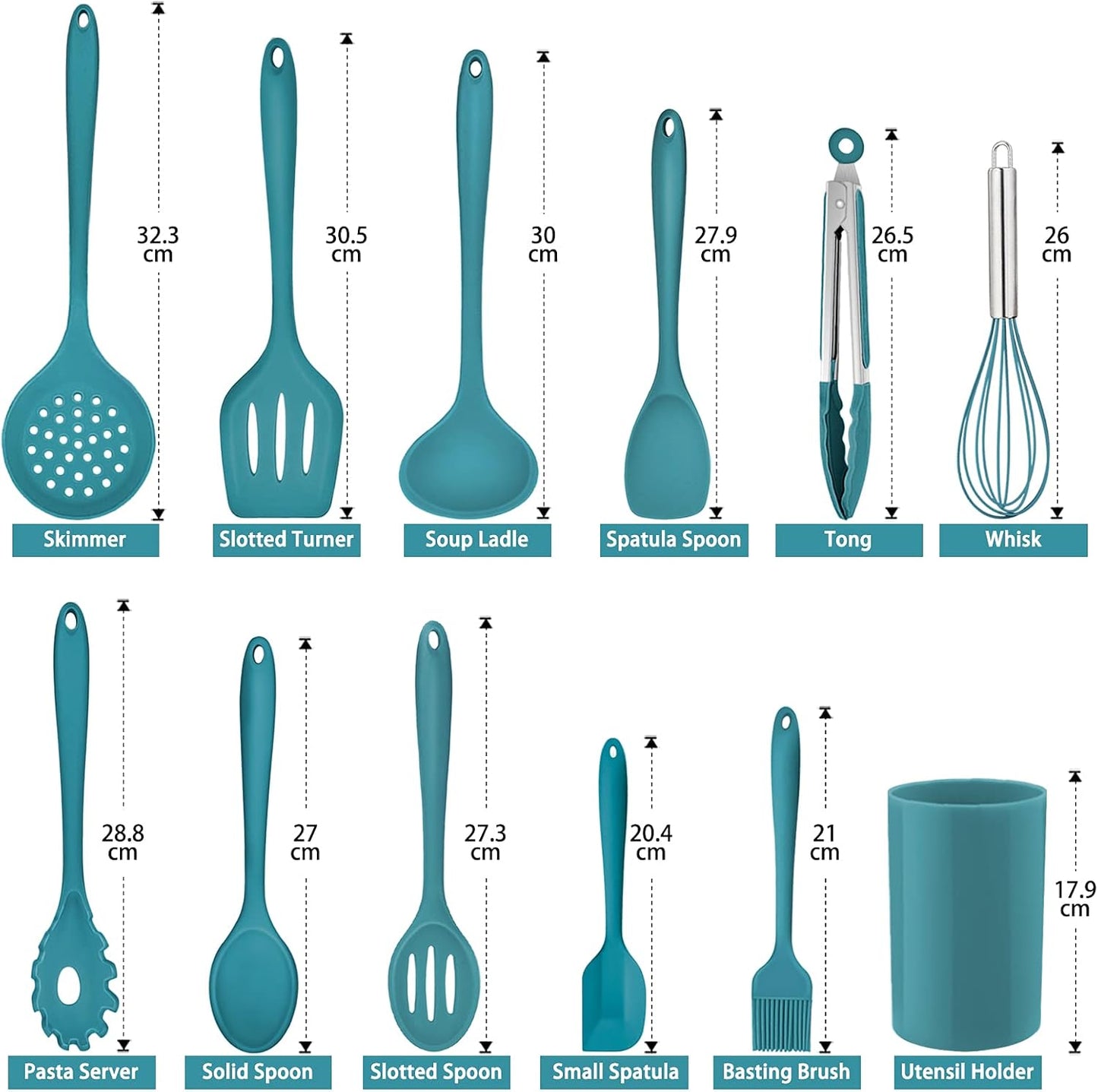 Silicone Kitchen Utensil Set,  12 Piece Cooking Utensils with Holder, Heat Resistant Kitchen Tools Spatulas Set for Cooking Baking Mixing, Safe for Non Stick Cookware (Dark Blue)