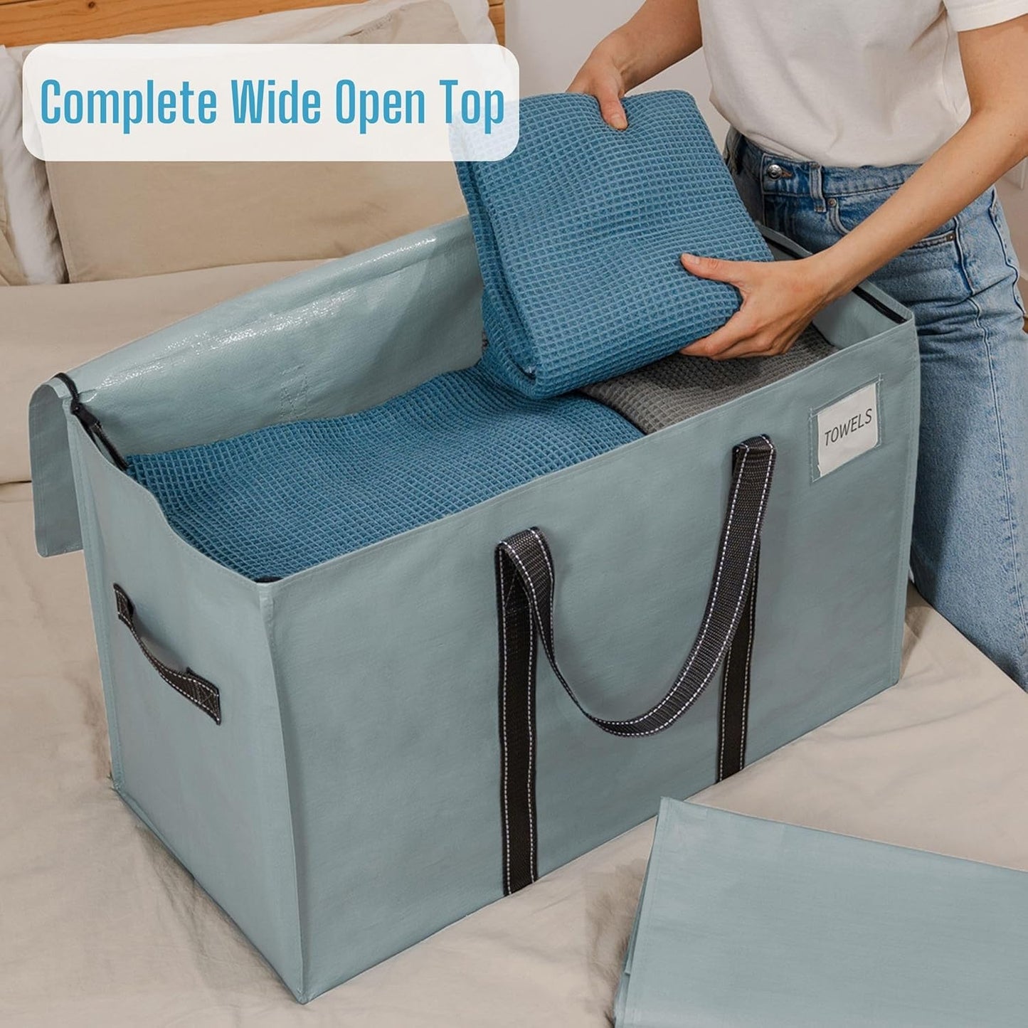 6 Pack Moving Bags, Moving Supplies, College Packing Storage Boxes with Lids Alternative, Heavy Duty Totes, Extra Large, Sturdy Handles, Zipper, for Packaging (Light Blue Matte, 6 Pack)