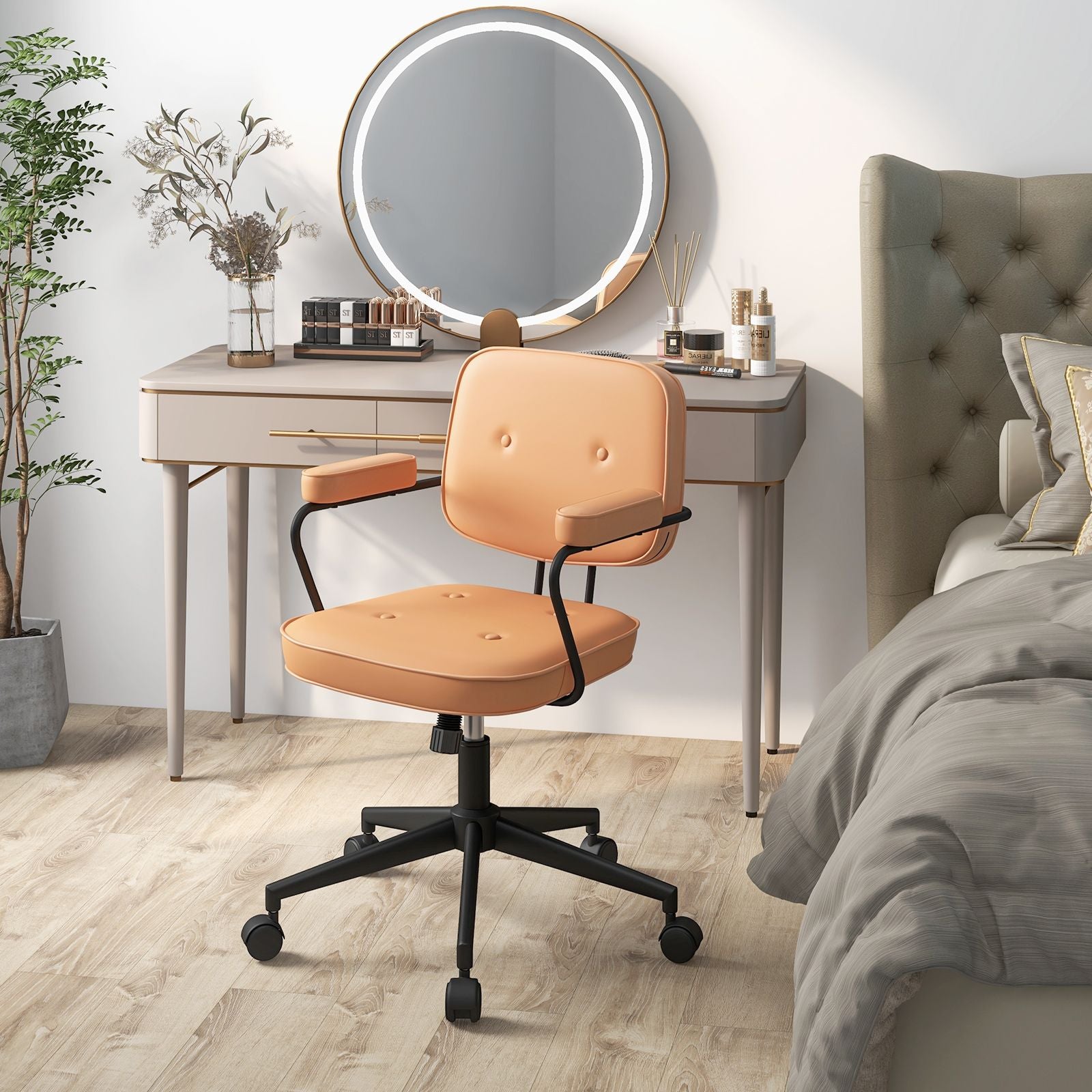 Ergonomic PU Leather Executive Swivel Chair with Adjustable Rocking Backrest in Vibrant Orange