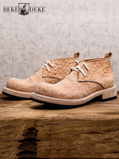 Dress Shoes Men Vintage Business Casual High Top Shoes Lace up Handmade Horsehide Genuine Leather Work Cargo Shoes High Quality
