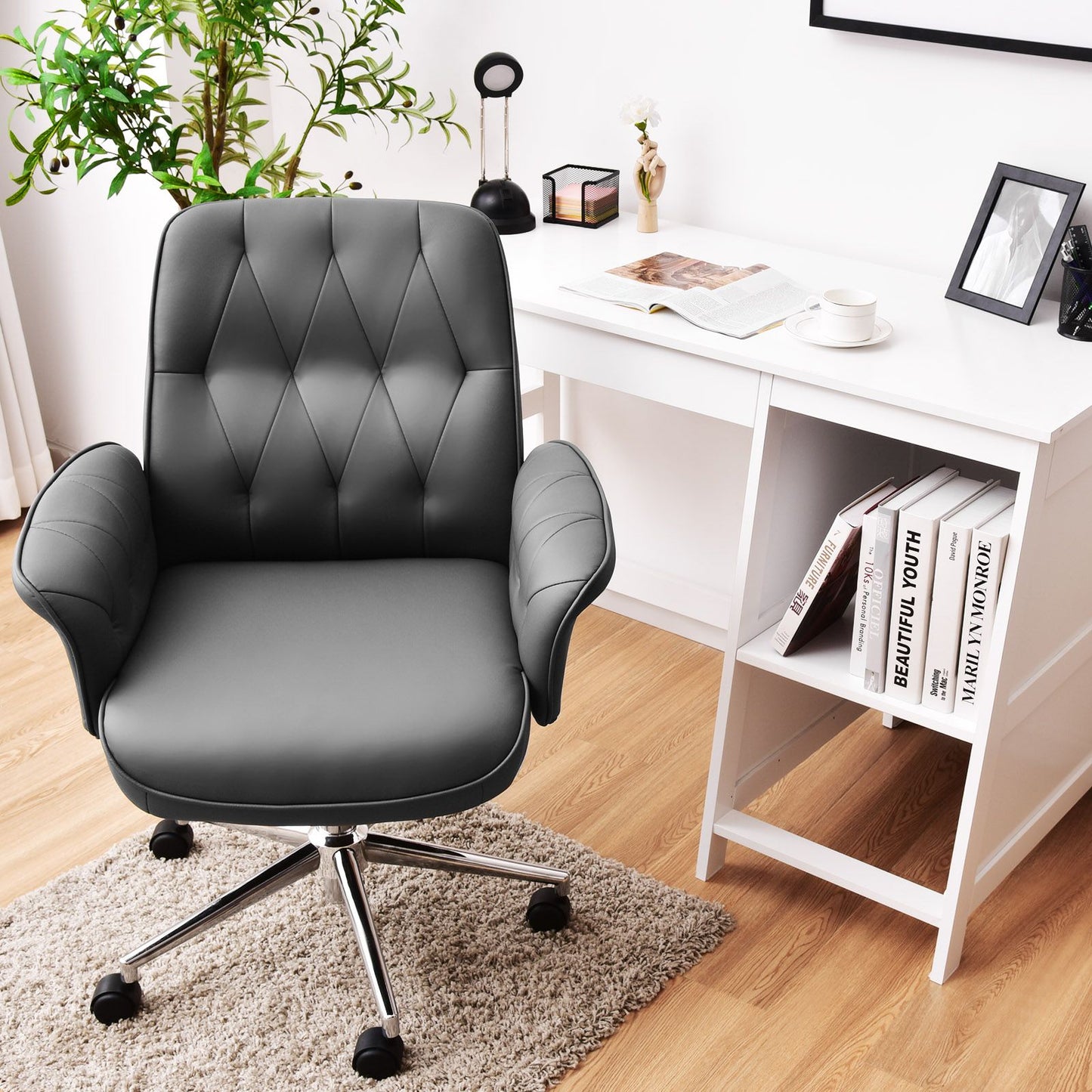 Adjustable PU Leather Executive Office Chair with Swivel and Rocking Capabilities