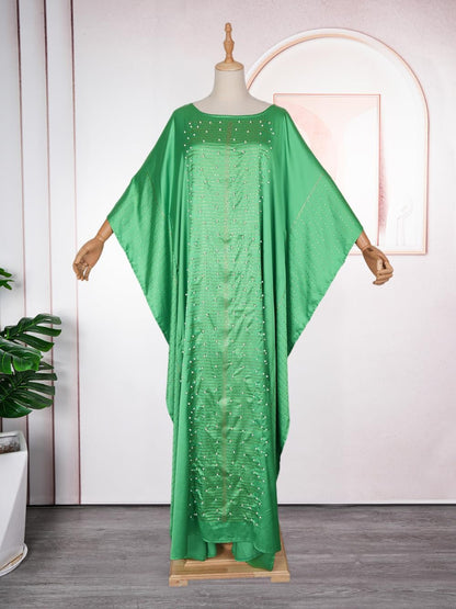 African Dresses for Women Fashion Beading Rhinestone Kaftan Maxi Dress