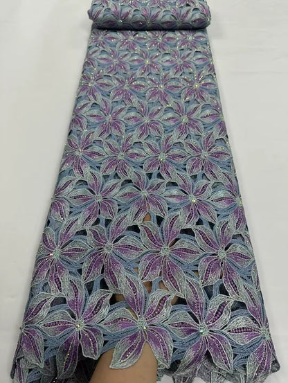 2025 Premium African Guipure Cord Lace with Crystal Nigerian Luxury Evening Dress Water Soluble Lace Fabric for Woman Asoebi
