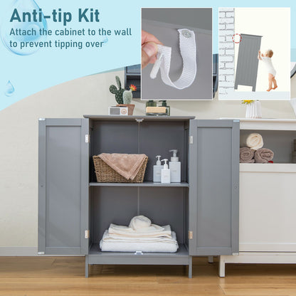 Double Door Bathroom Floor Cabinet with Adjustable Shelving