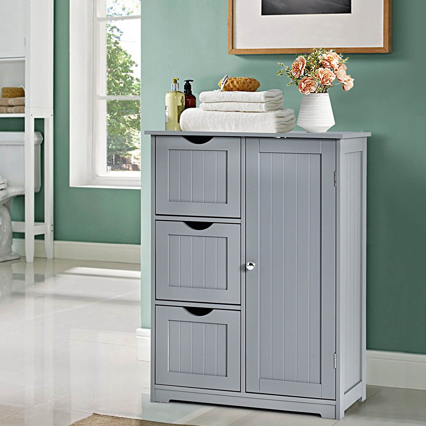 Freestanding Bathroom Cabinet with One Door and Three Drawers