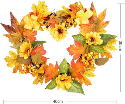 Artificial Maple Leaf Berries Pumpkin Pine Cone Garland Autumn Winter Front Door Wreath Pendant Decor for Christmas Halloween