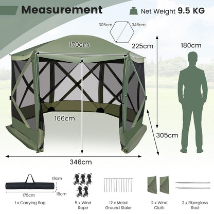 6-Sided Instant Setup Camping Gazebo with Portable Carrying Bag