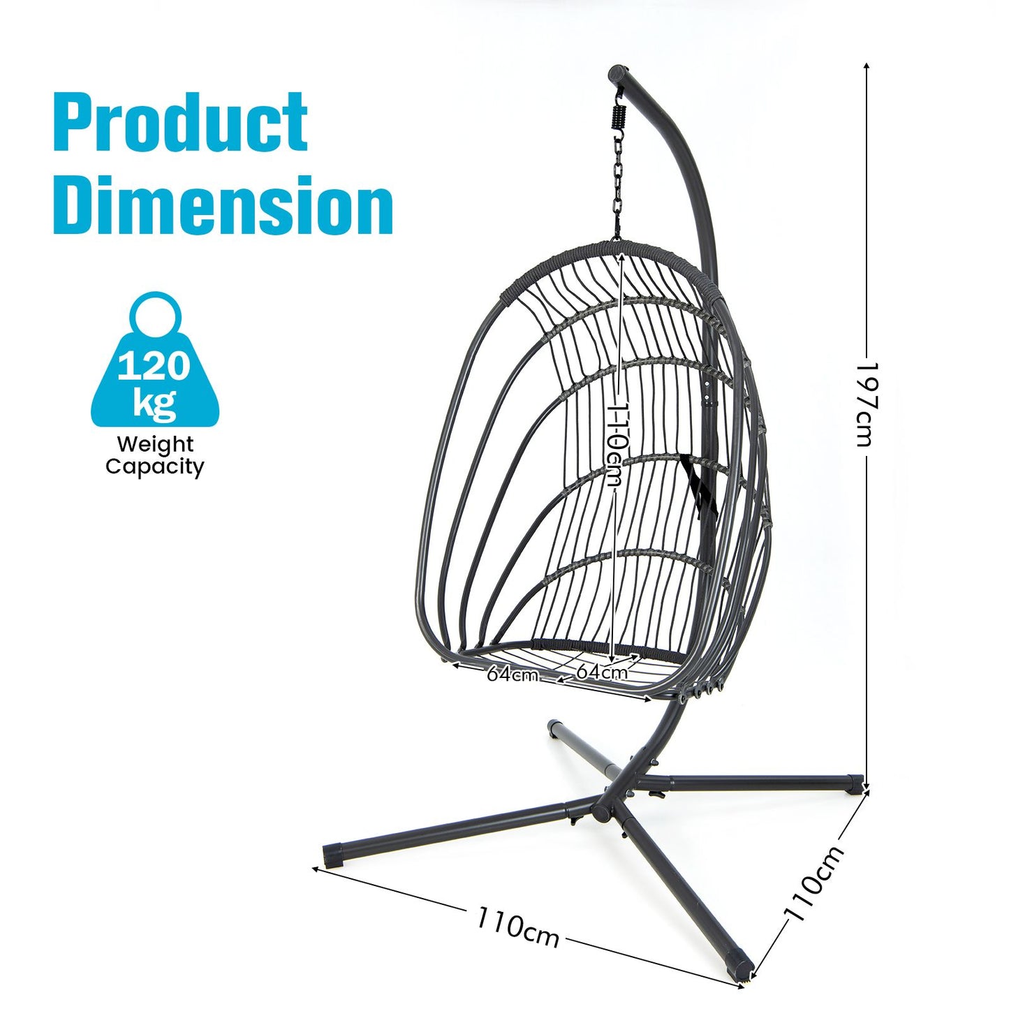 Deluxe Grey and Turquoise Swing Egg Chair with Stand - Comforting Cushions, Pillow, and Foldable Design for Indoor and Outdoor Relaxation