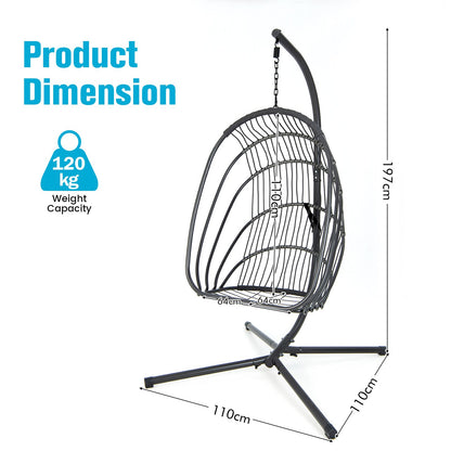 Deluxe Grey and Turquoise Swing Egg Chair with Stand - Comforting Cushions, Pillow, and Foldable Design for Indoor and Outdoor Relaxation