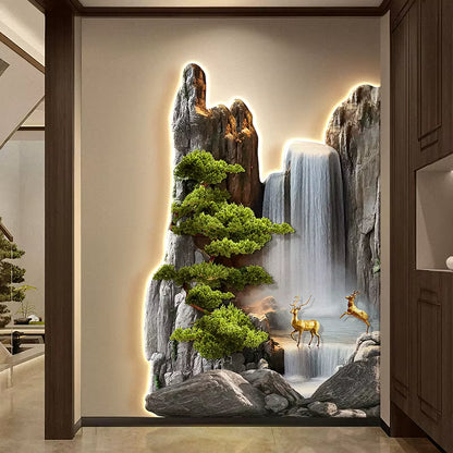 Welcome Guests to the Living Room Decoration Painting, Pine Sofa Background, Wall Mounted Painting, Deer Corner Lamp Mural