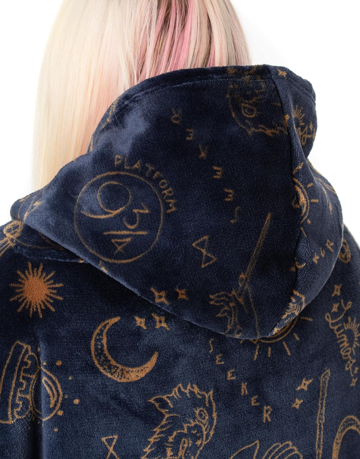 Vuddie Oversized Blanket Hoodie for Men and Women, Icons and Logo, Fluffy Fleece Pullover, One Size Sweatshirt with Large Pocket