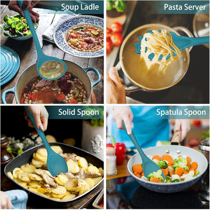 Silicone Kitchen Utensil Set,  12 Piece Cooking Utensils with Holder, Heat Resistant Kitchen Tools Spatulas Set for Cooking Baking Mixing, Safe for Non Stick Cookware (Dark Blue)