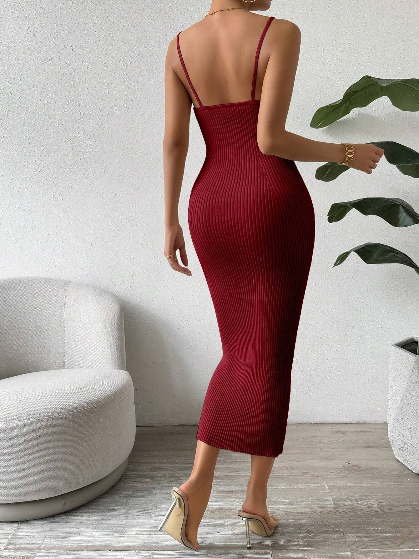 Raffinée Women's Elegant Solid Color Slim Fit Sleeveless Knit Sweater Dress