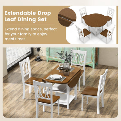 Elegant Extendable Dining Table Set with 2-Tier Storage Shelf - Complete 5-Piece Collection for Modern Dining Spaces