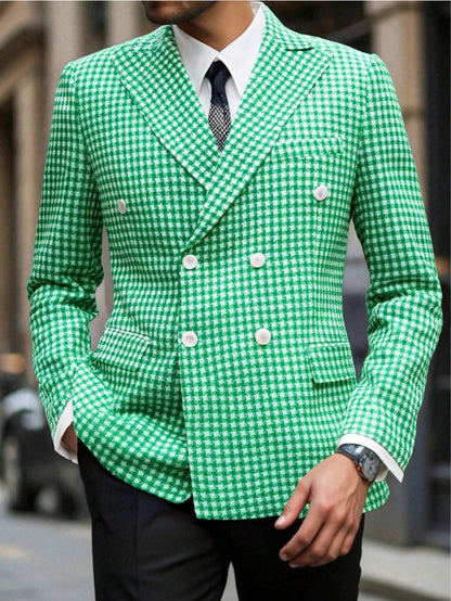 I Finelong Fashionable Casual Houndstooth Patterned Suit Jacket for Men, Suitable for Commuting and Going Out