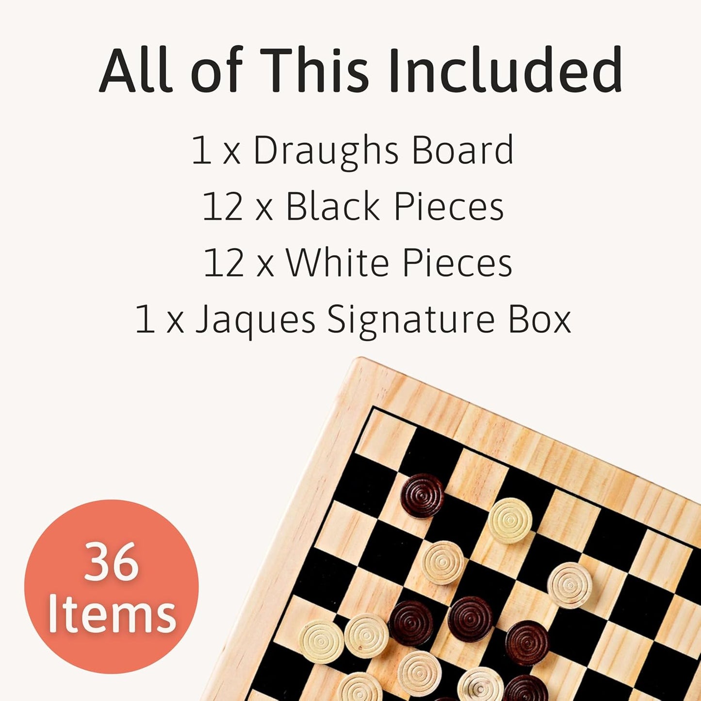 Draughts Board Game | Traditional 12" Wooden Board with Deluxe Checkers Pieces | for Adults and Kids | since 1795