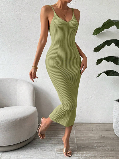 Raffinée Women's Elegant Solid Color Slim Fit Sleeveless Knit Sweater Dress