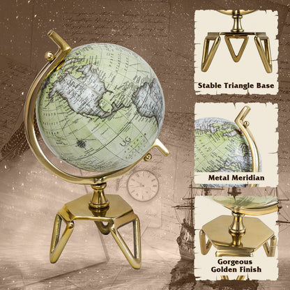 Elegant Interactive Educational Globe with Triangular Metal Stand and Realistic Meridian