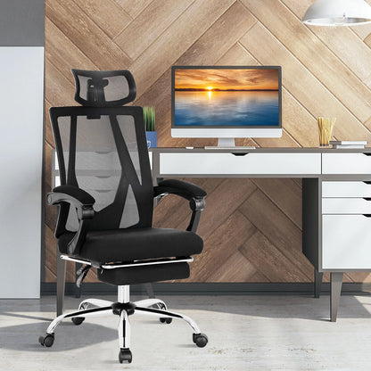 Ergonomic Mesh Office Chair with Adjustable Recline and Retractable Footrest