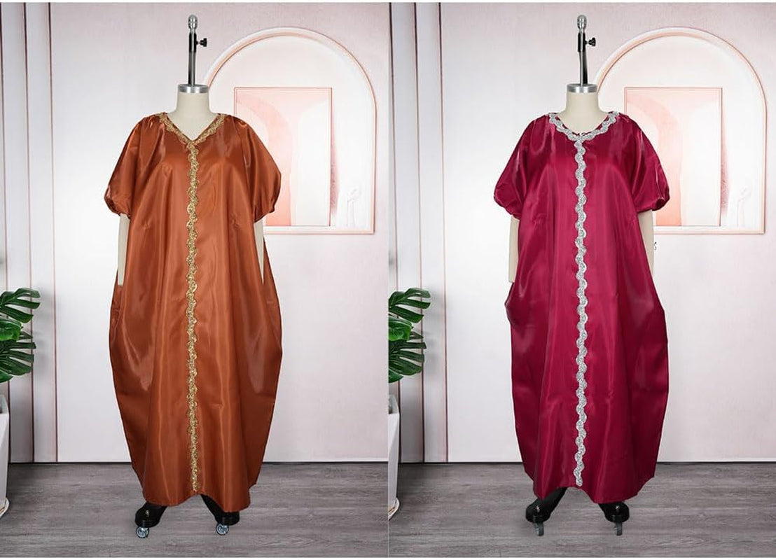 African Print Boubou Dress for Woman Rhinestone Kaftan Casual Gown Half Sleeves