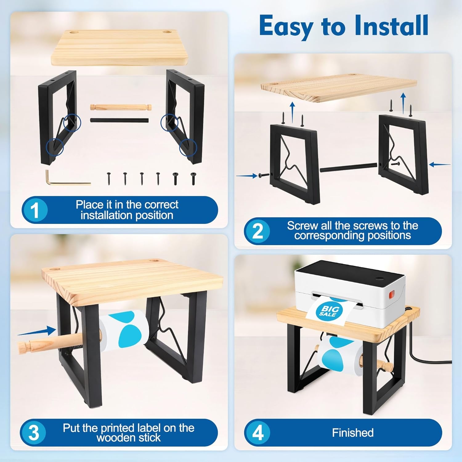 Label Holder for Rolls and Fan-Fold Labels, Wooden Desktop Printer Label Organiser for Thermal Printer, Space-Saving Design for Home, Office & Small Business