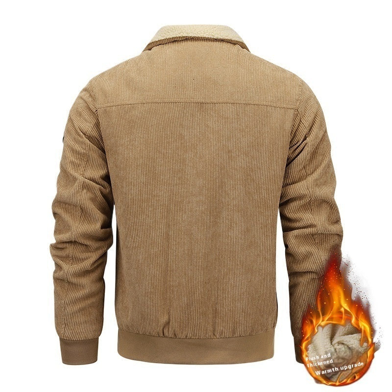 Winter Lapel Fleece Jacket with Pockets Warm Thicken Cotton Coat Men'S Clothing