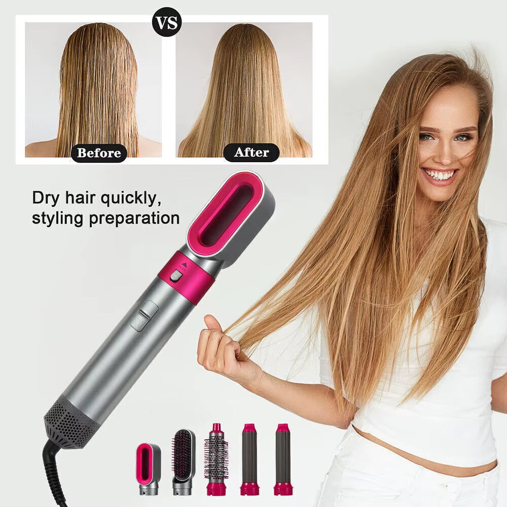 5-in-1 Professional Hair Dryer Brush and Styling Tool: Volumizer, Curler, and Straightener