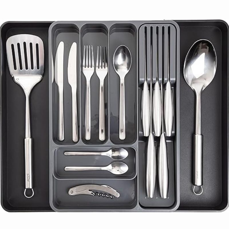Grey expandable cutlery organiser