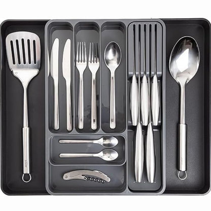Grey expandable cutlery organiser