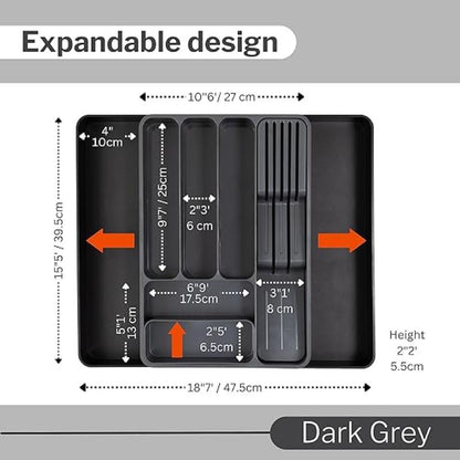 Expandable cutlery organiser compartments