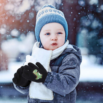 6 Pairs Children'S Magic Gloves, Winter Thermal Kid’S Full Fingers Gloves Dinosaurs/Excavator Pattern Fit for Boys Girls