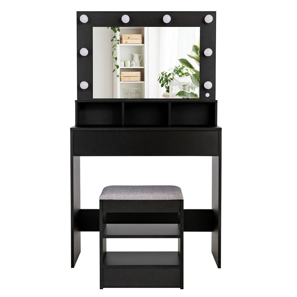 Contemporary Dressing Table Set Featuring LED Illuminated Mirror and Storage Drawer